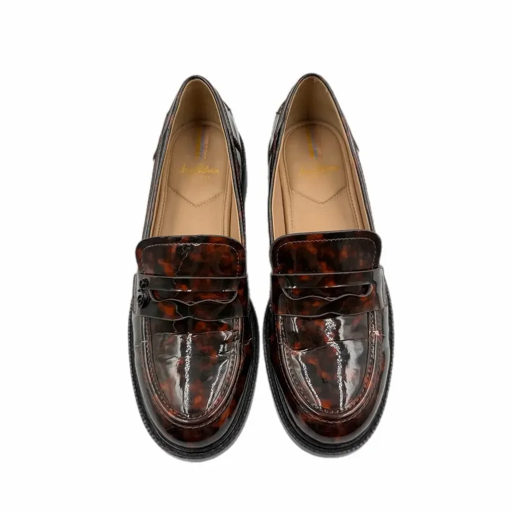 Sam Edelman Colin Slip On Tortoise Shell Print Glossy Brown Slip On Penny Loafer